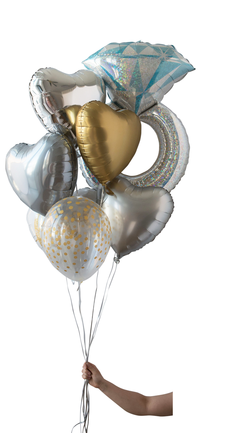 satin silver foil heart balloon bouquet